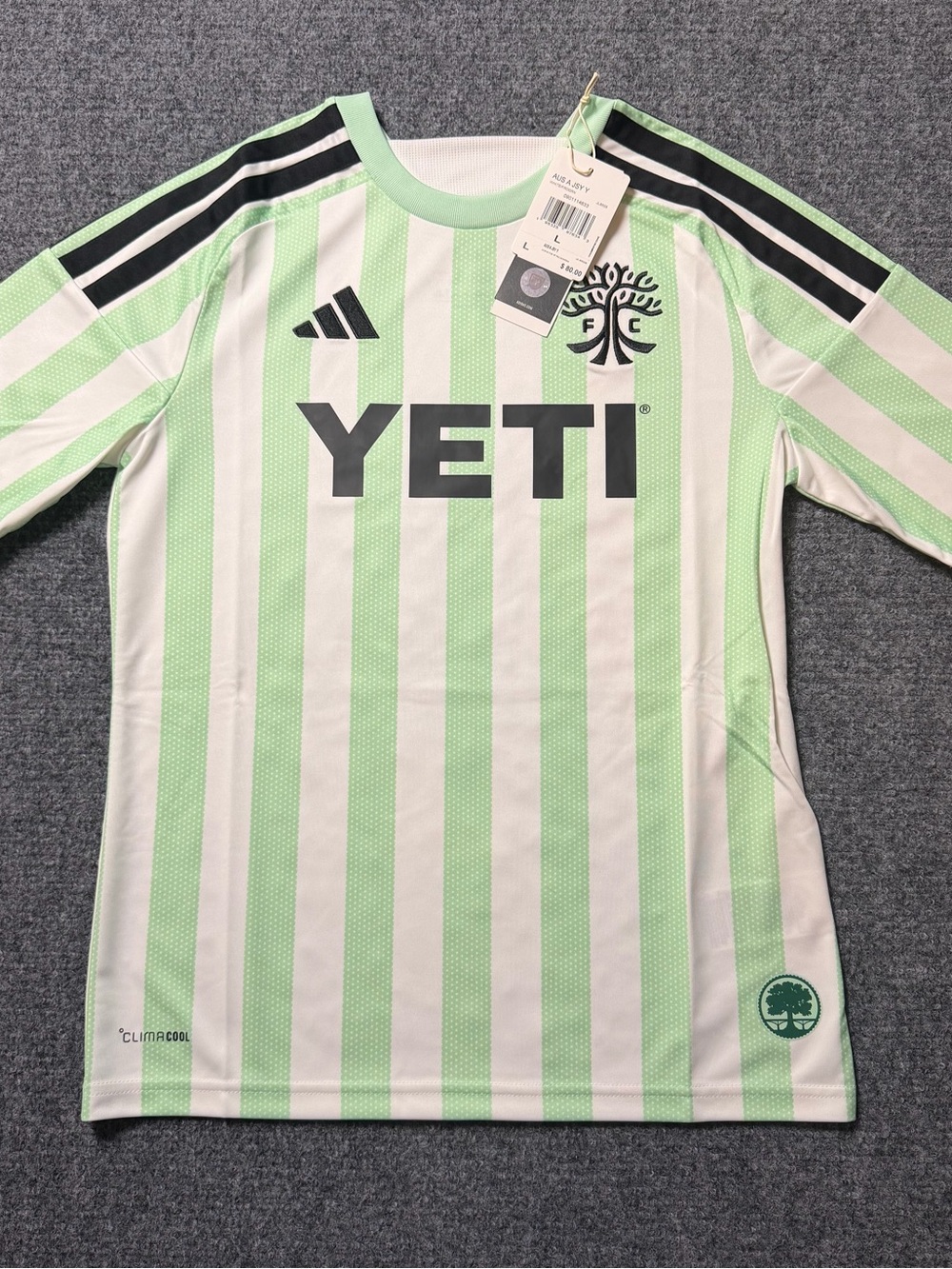 Austin FC Jersey Youth Large Green Striped Logo Soccer MLS Adidas Authentic